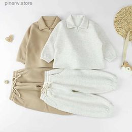 Clothing Sets Autumn baby solid color long sleeve suit men's and women's children's cotton fleece sweater pants two-piece casual simple sports