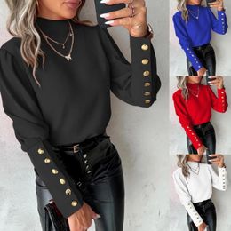 Women's T Shirts Sexy Cold Shoulder Button Decor Ong Sleeve Blouse Top Autumn Winter Red Black Casual Blouses Tops Y2K Clothes