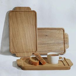Tea Trays Wooden Rectangular Binaural Tray Solid Wood With Handle Coffee Pizza Bread Kitchen Storage