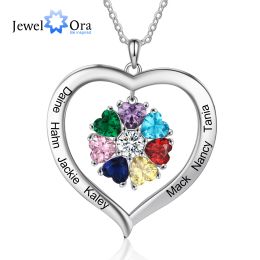 Necklaces JewelOra Personalised Heart Necklace with 18 Name Engraving Custom Birthstone Pendant Jewellery Birthday Gift for Mother Grandma