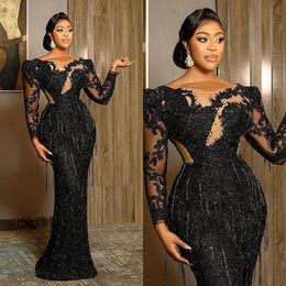 Stylish Mermaid Prom Dresses Beaded Tassel Evening Gowns Long Sleeve Cutaway Sides Custom Made Party Dresses Plus Size