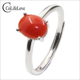 Rings CoLife Jewelry Hotsale 925 Silver Precious Coral Ring for Party 4mm*6mm 5mm*7mm 6mm*8mm Natural Red Coral Silver Ring