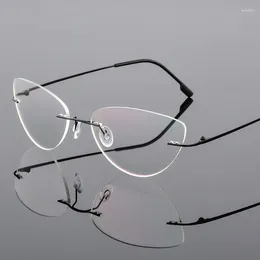 Sunglasses Frames Foldable Ultra-light MemoryTitanium Cat Eye Glasses Frame Men Women Rimless Eyeglasses Optical Eyewear TR90 Prescription