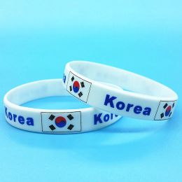 Bracelets 100pcs Korea Flag Silicone Wristband Print Country Sport Rubber Bracelets Men Women Wrist Band Bangle Cuff Accessories Gift