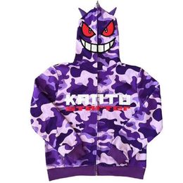 Men's Hoodies Sweatshirts Monster Face Zip Up Hoodie Hip Hop Y2K Letter Print Oversized Hooded Sweatshirt Harajuku Street Punk Rock Jacket Tops StreetwearL231017