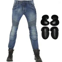 Motorcycle Apparel Cotton Men Riding Pants Motocross Racing Jeans Pleated Nostalgic Slim Fit Locomotive With 4 X Knee Hip Pads