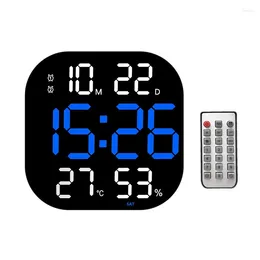 Wall Clocks Large LED Digital Clock Remote Control Temperature Date Week Display Adjustable Brightness Table Alarms Blue