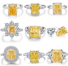 European and American fashion designer S925 sterling silver yellow diamond ring, women's ice flower cut Radian cut 8A zircon ring wedding ring 002