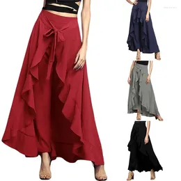 Skirts Asymmetrical Ruffles Chiffon Long Pant For Women 2024 Spring Fashion High Waist Maxi Skirt Female Young Outfits S-3XL