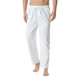 Men's Pants 2024 Spring Linen Cotton Loose Casual Large Solid Color Versatile Lightweight Elastic Waist Yoga Home Pant