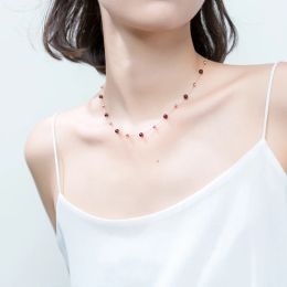 Necklaces Colusiwei Natural Garnet Choker Necklace for Women 925 Sterling Silver Fine Jewellery Charms Necklaces Rose Gold Colour Jewellery