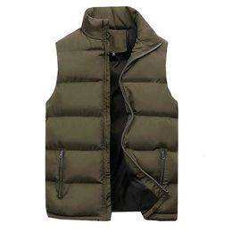 Vest Warm Outwear Casual Autumn Collar Zip Men Loose Winter Cotton Sleeveless Waistcoats Pad Stand Solid Coats 240127