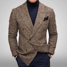 Men's Jackets Vintage Double Breasted Lapel Mens Knit Jacket Coat Fashion Plaid Knitted Men Blazer Spring Long Sleeve Casual Outfits