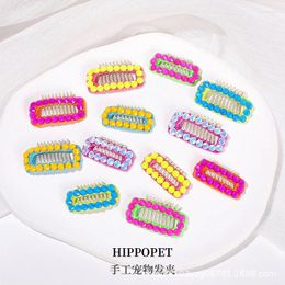 Dog Apparel 1pc Colorful Diamond Pet Hairpin Multiple Styles Beauty BB Hair Clip Stainless Steel Clamp For Puppy Cat Supplies