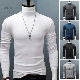 Men's T-Shirts Hot Winter Warm Men Mock Neck Basic Plain T-shirt Blouse Pullover Long Sleeve Top Male Outwear Slim Fit Stretch Fashion Sweater