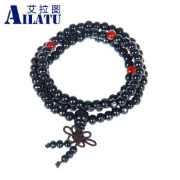 Bracelets Ailatu Rosary Bracelet Free Shipping 50pcs/lot 6mm Buddhist 108 Pieces Black and Red Wood Mala Prayer Beads