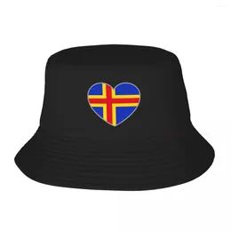 Berets Aland Flag Heart Women Bucket Hat Men Outdoor Sun Protection Cap Breathable Fisherman Camping Hiking