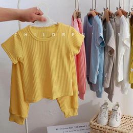 Clothing Sets 2024 Summer Solid Colour Suits Boys And Girls Casual Loose Two-piece Children Fashion Pyjamas Short Sleeve Home Wear