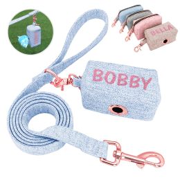 Bags Personalised Pet Waste Bag Dispenser And Leash Set For Dog Portable Custom Cat Poop Bag Holder With Walking Lead Engraved Name