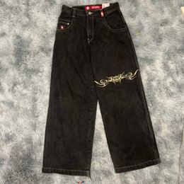 Женские джинсы Jnco Backgy Y2K Harajuku Графический принт готический черный ретро -брюки для мужчин Новая сильная одежда с высокой талией. Брюки для ног H240429