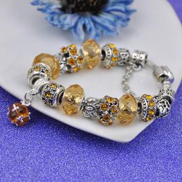 Bracelets PC2 Blue Amulets Bracelet (Mother son) High Quality Glass Beads Flower Pendant Bracelets DZ