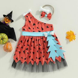 Girl Dresses FOCUSNORM 4 Colours Halloween Kids Girls Party Dress 0-6Y One Shoulder Strap Leopard Print A-Line Cosplay Sundress