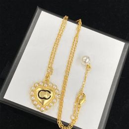 T GG Fashion Pearl Heart Pendant Necklaces Classic Gold Silver Double Letter Chain Necklace for Women Designer Necklaces Have Stamp Bijoux With Box