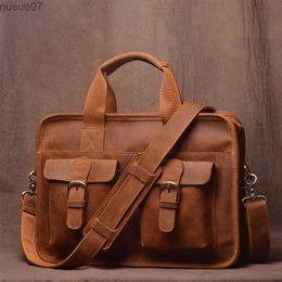 Evening Bags LEATHFOCUS Men's Briefcase Genuine Leather Vintage Handbag Travel Messenger Bag Business 14 Inch Laptop Bag