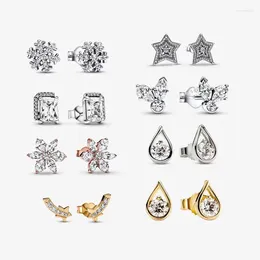 Stud Earrings Sparkling Snowflake Shooting Star 925 Sterling Silver For Women Brilliance Lab-created Diamond Mask Flower Cluster