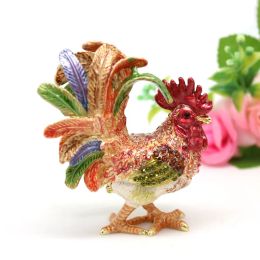 Miniatures SHINNYGIFTS Enamel Home Decorative Gift Box Metal Rooster Jewellery Gift Box New Year Gifts