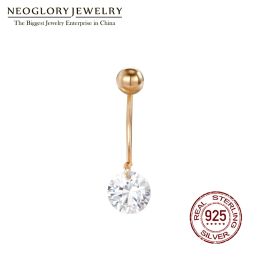 Rings Neoglory S Sier White Round Zircon Belly Button Ring for Women Body Piercing Shining Transparent Navel Jewellery New Hot Gift