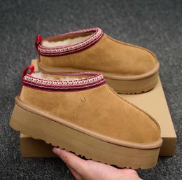 Tasman Slippers Tazz Slippers Australia Mustard Seed Chestnut Fur Slippers Sheepskin Classic Ultra Mini Platform Boots Winter Women's Flat Shoes Suede size:35-44