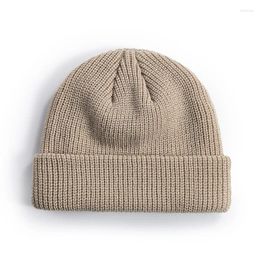 Berets Unisex Thick Knitted Hats Custom Logo Pure Colour Beanies Fashion Acrylic Skullcap Winter Warm Birmless Cuffs