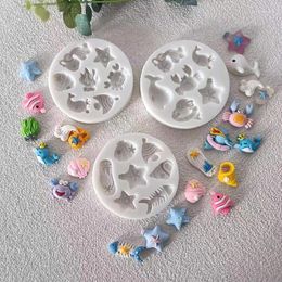 Baking Moulds Ocean Shell Starfish Conch Dolphin Silicone Mold Fish Mermaid Tail Chocolate Fondant Cake Decorating Tools Candy Clay Resin