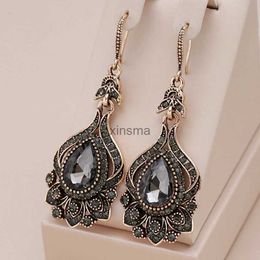 Stud Kinel 2023 New Luxury Grey Crystal Bridal Earrings For Women Antique Gold Colour Beach Party Drop Earrings Vintage Jewellery YQ240129