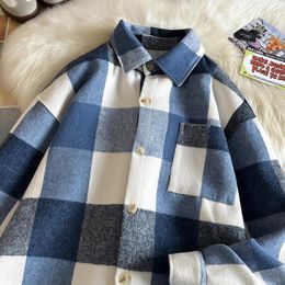 Men's Jackets Plaid Woolen Jakets For Men Clothing Man Windbreaker Coat Coats Varsity Work Wear Clothes 5XL 2024