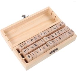 Storage Bottles Stamps With Case Letter Rubber Set DIY Wooden Box (42 Pieces Of Original Uppercase)