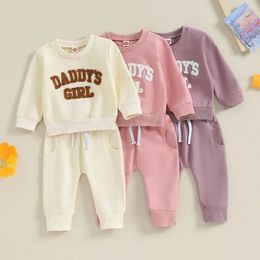 0808 Lioraitiin 03T born Baby Girls Sweat Outfits Letter Print Sweatshirt Long Pant Fall Winter Baby Clothes Set 240118