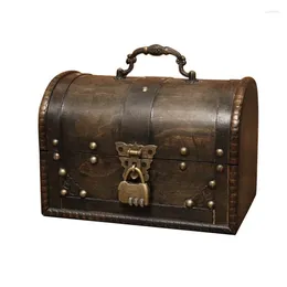 Jewelry Pouches Chic Wooden Pirate Jewellery Storage Box Case Holder Vintage Treasure Chest For Organizer