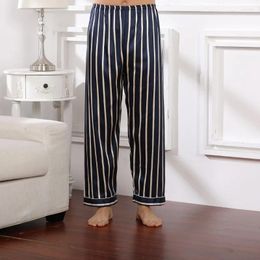 Men's Sleepwear Spring Autumn Pyjamas Pants Fashion Striped Printed Home Clothes Man Ice Silk Trousers Satin Lounge Sleep Bottom