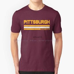 Men's T-Shirts Vintage Pittsburgh Baseball Hockey Retro Stripe T Shirt 100% Cotton Tee Pittsburgh Football Pittsburgh Hockey Pittsburgh