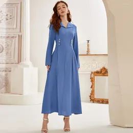 Casual Dresses Autumn Womens Muslim Abaya Elegant Temperament V-neck High Waisted Dress Robe Femme