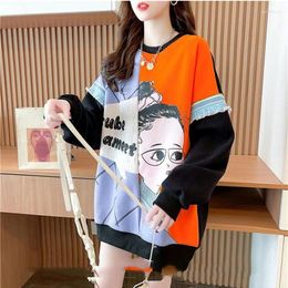 Women's Hoodies Anime Long Sweatshirt Baggy Cute Pink Top Kawaii Graphic Manga Woman Clothing Loose Pullovers Aesthetic Kpop Thick Warm