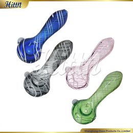 Mini Glass Smoking Pipe Water Ripple Spoon Hand Pipe High Borosilicate Glass Water Bong Pocket Pipe 4 Inches Blue Black Pink Green