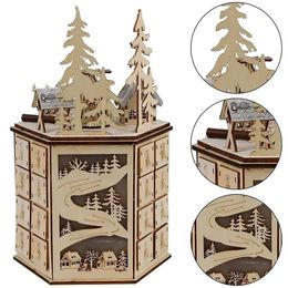 LED Rotating Music 24 Countdown Christmas Calendar Wooden Christmas Advent Calendar Ornament For Festival Decor S2D6 240118