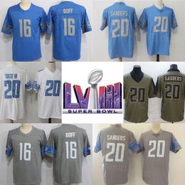 Football 16 Jared Goff Jerseys 20 Barry Sanders Vintage Blue White Gren Team All Stitched Vapor Color Rush For Sport Fans Breathable Uniform Men Man