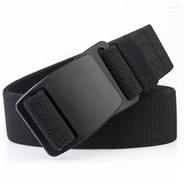 Belts Men's Brand Unisex Design Quality Hard Plastic Buckle Belt Man Canvas Elastic Waistband Casual Men