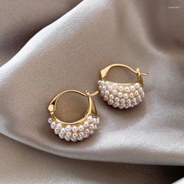 Stud Earrings 2024 Arrival Light Luxury Elegant French Retro Simulated-pearl Women Fashion Geometric Jewelry Gifts