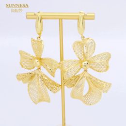 Örhängen Sunnesa Big Bowknot Drop Earring Elegant African Jewelry for Women 18k Gold Plated Irregularity Lager Dingle Earrings Party Gift