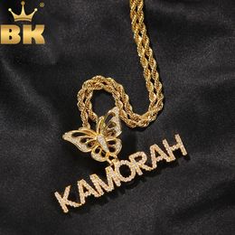 TBTK Custom Mini Initial Letter With Butterfly Bail Pendant Micro Paved Bling CZ Personalised Name Plate Necklace Hiphop Jewellery 240119